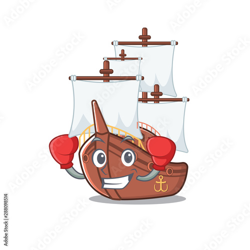 Boxing pirate ship isolated with the cartoon