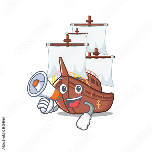 With megaphone pirate ship isolated with the cartoon