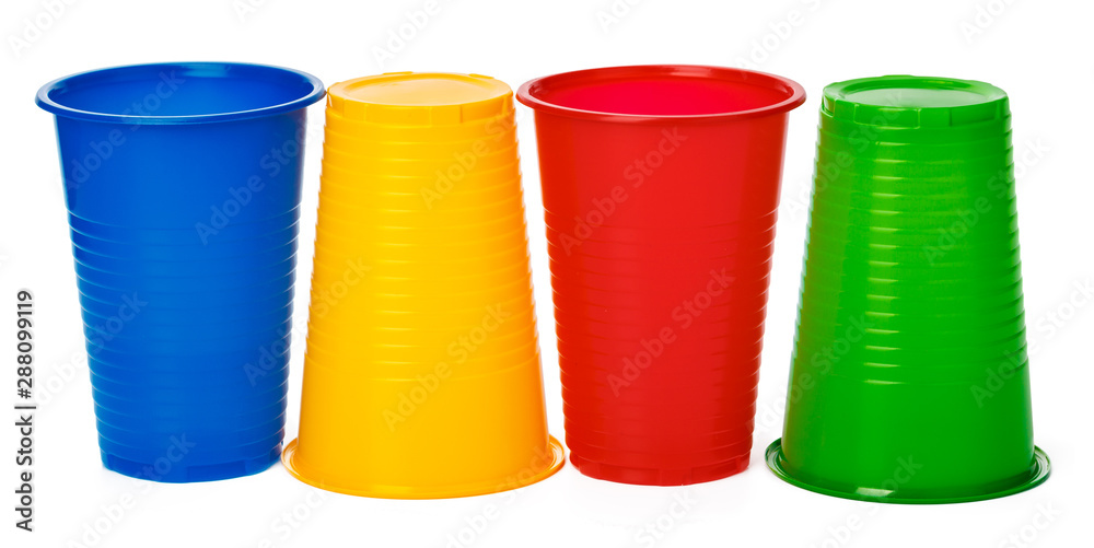 Colored plastic cups isolated on white background Colored plastic cups isolated on white background