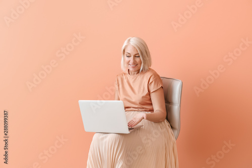 Mature woman with laptop si...