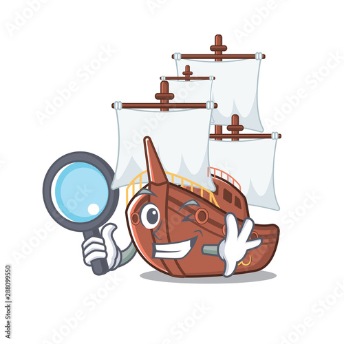 Detective miniature pirate ship cartoon on table