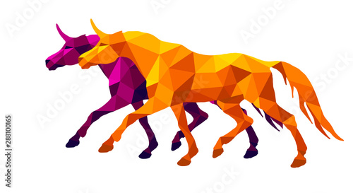 two running unicorn  isolated amber image on white background in low poly style 