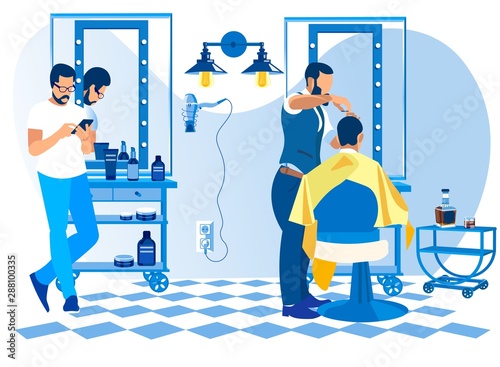 Barber Doing Client Haircut in Salon Barbershop