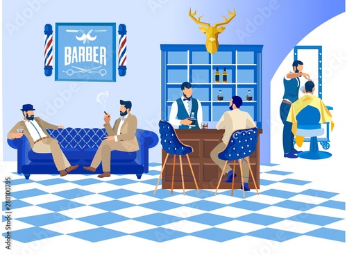 Barber Doing Client Haircut in Barbershop, Fashion