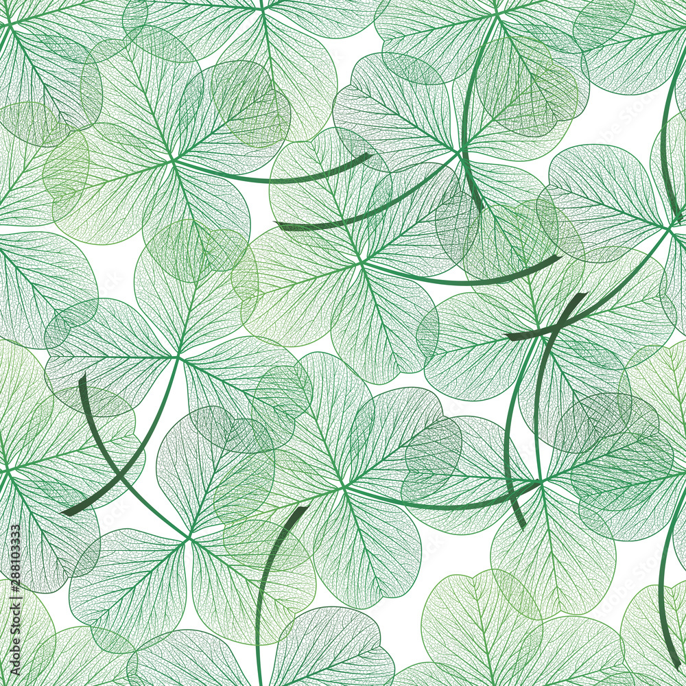 Seamless pattern with green clover leaves.