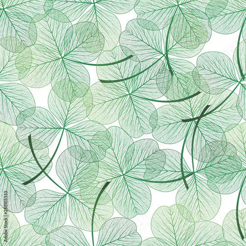 Seamless pattern with green clover leaves.