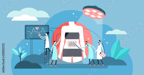 Surgery vector illustration. Flat tiny medical care process persons concept