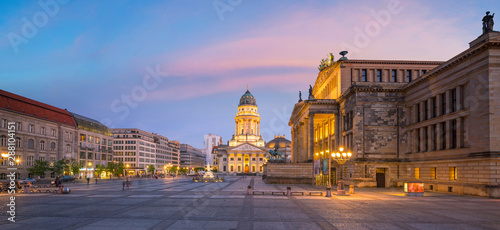 Panoramic view of famous Gendarmenmarkt square  at sunset in Berlin