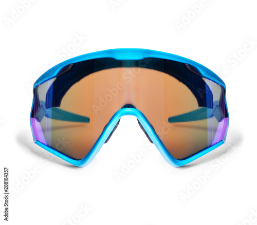 Technological sport bicycle glasses on white background