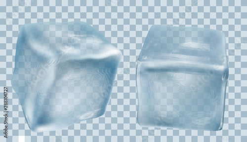 two transparent ice cubes in blue colors. vector illustration