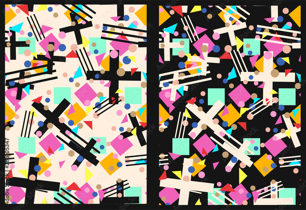 seamless color pattern with geometric shapes and crosses