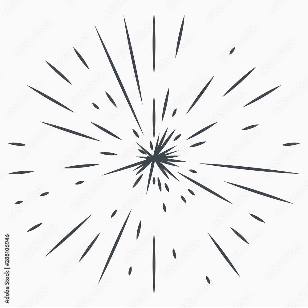 Obraz premium Vintage Sunburst Explosion Handdrawn Design Element Fireworks Black Rays