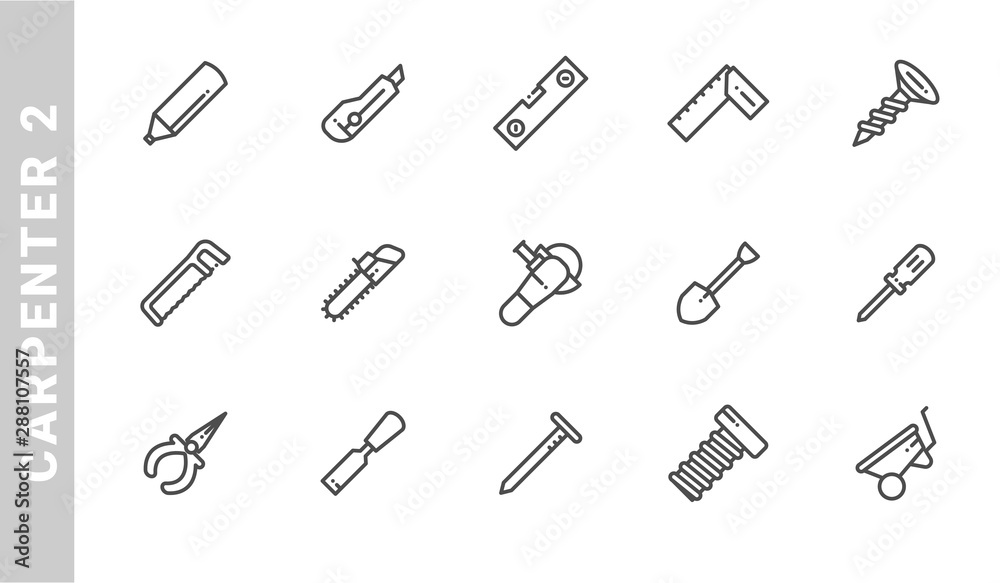 carpenter 2 icon set. Outline Style. each made in 64x64 pixel