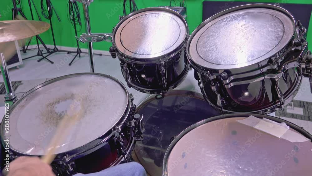 Drummer Hits Snare Drum with passion before the gig Drummer Hits Snare Drum with passion before the gig