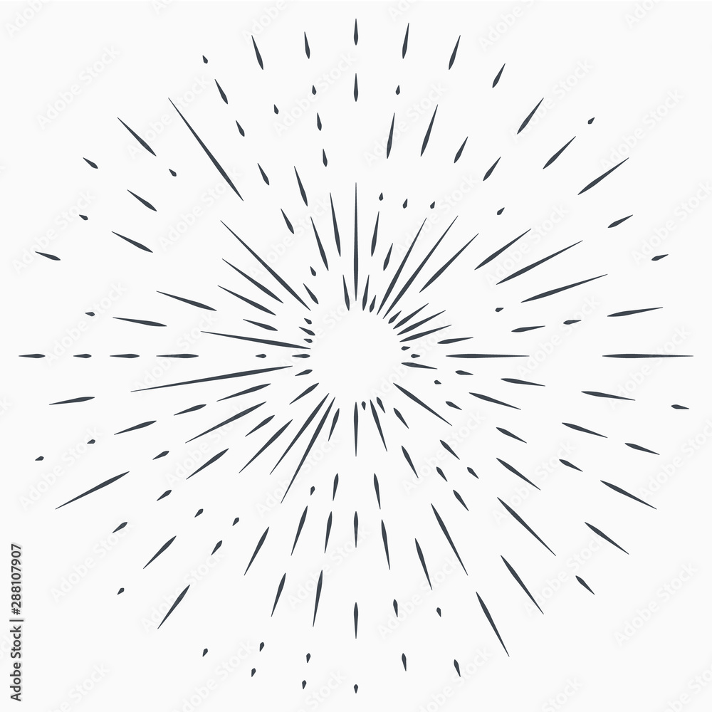 Fototapeta premium Vintage Sunburst Explosion Handdrawn Design Element Fireworks Black Rays