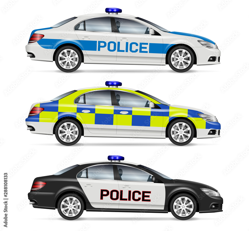 Police cars side view vector illustration isolated on white background. All  elements in the groups on separate layers for easy editing and recolor  Stock Vector | Adobe Stock