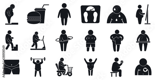 Overweight icons set. Simple set of overweight vector icons for web design on white background