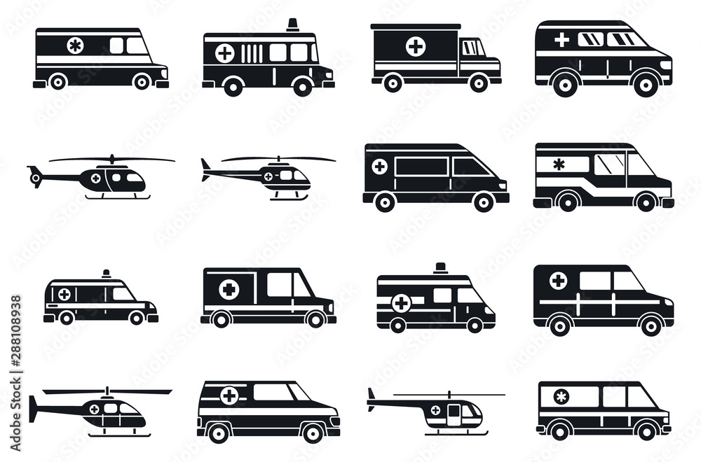 City ambulance icons set. Simple set of city ambulance vector icons for web design on white background City ambulance icons set. Simple set of city ambulance vector icons for web design on white background