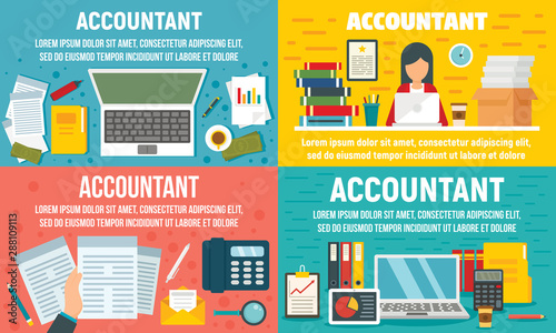 Accountant banner set. Flat illustration of accountant vector banner set for web design