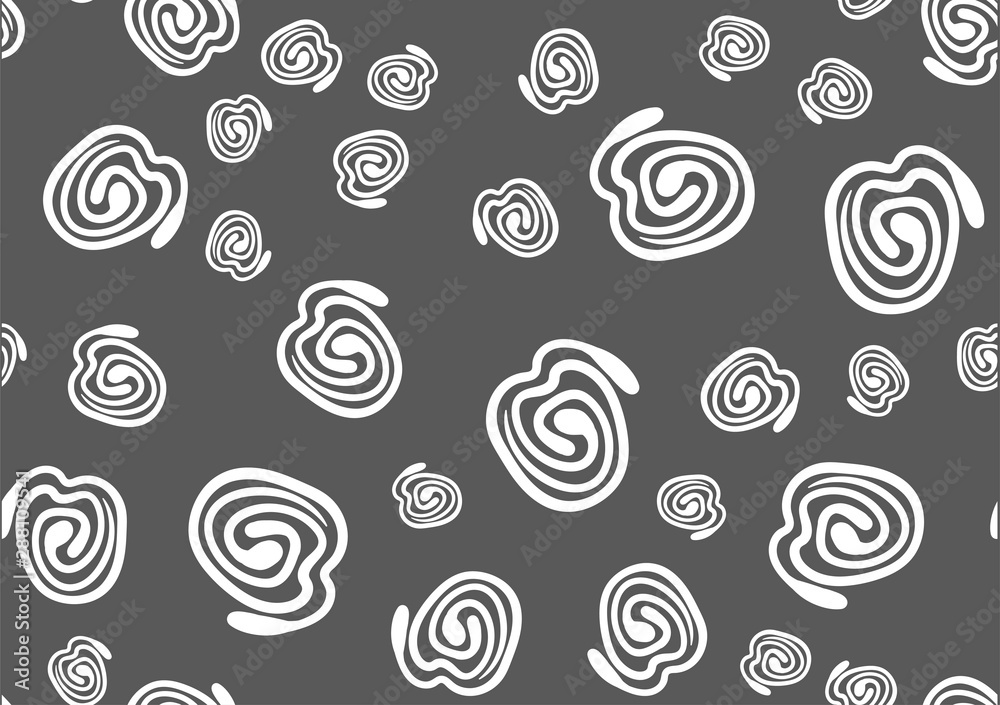 black and white seamless pattern with hand-drawn spirals
