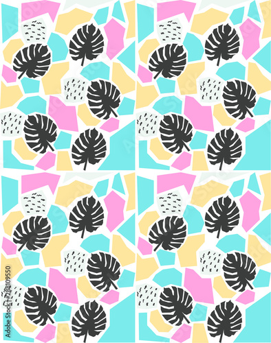 seamless color pattern with tropical leaves