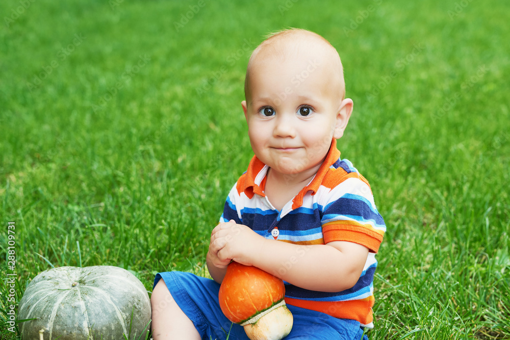 Thanksgiving baby boy. Happy kid with pumpkin. Halloween background. Bright autumn background. Colorful autumn card. Thanksgiving Family. Child and pumpkins in park. Autumn Harvest. Autumn picnic Thanksgiving baby boy. Happy kid with pumpkin. Halloween background. Bright autumn background. Colorful autumn card. Thanksgiving Family. Child and pumpkins in park. Autumn Harvest. Autumn picnic