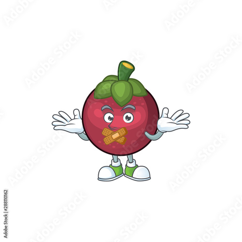 Silent cartoon mangosteen isolated on white background