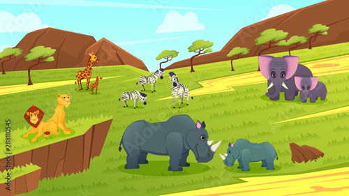 Wild Animals of African Savanna Cartoon Vector