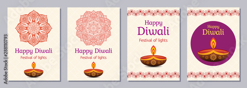 Set of Diwali celebration flyers, posters, banners, placards, brochure design templates.