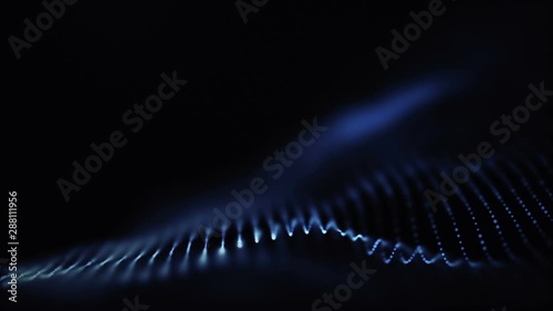 Background abstract digital wave and light square particles in organic motion.