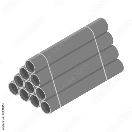 Stacked grey pvc pipes isolated on white background isometric view