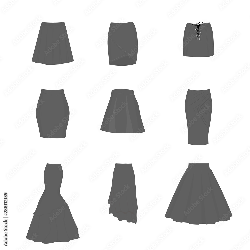 © viktorijareut - Set of different types of skirts. © viktorijareut - Set of different types of skirts.