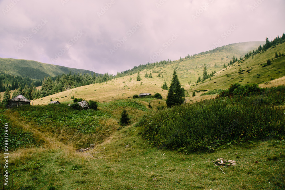 Foggy landscape near Blyznytsya mountain in the Carpathian mountains