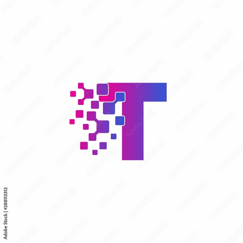 Fototapeta premium Initial T letter Digital Pixels Tech Logo Vector
