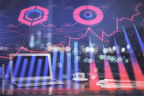 Wallpaper Mural Stock market graph on background with desk and personal computer. Multi exposure. Concept of financial analysis. Torontodigital.ca
