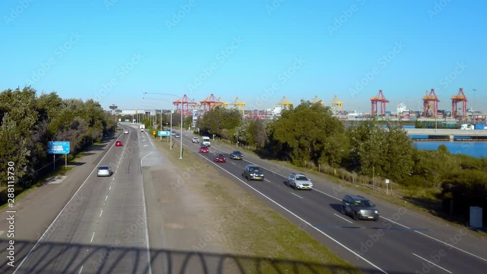 Moderate traffic on the freeway from above Moderate traffic on the freeway from above