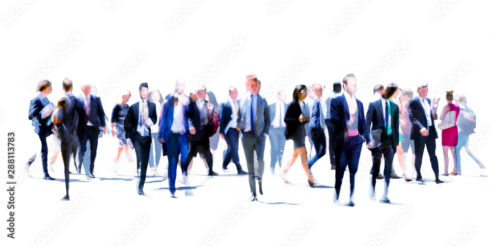 London, UK. Business people walking in the City of London. Beautiful blurred wide background representing busy life and modern business rhythm - obrazy, fototapety, plakaty 
