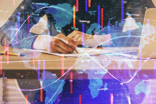 Wallpaper Mural Double exposure of hands and notepad with business icons. Torontodigital.ca