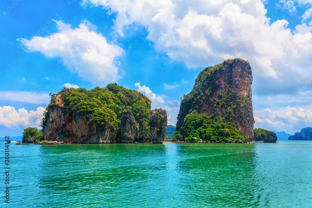 rocks and sea ,beautiful blue sky in Krabi Thailand.