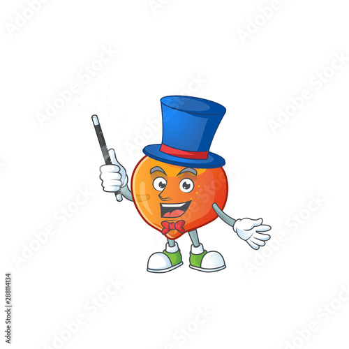 Magician sweet nectarine character maskot of cartoon style
