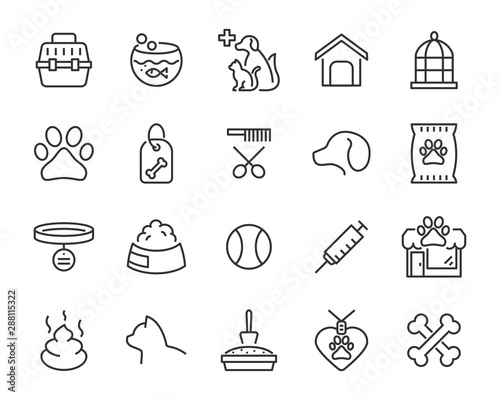 set of pet icons, dog, cat, puppy, animals