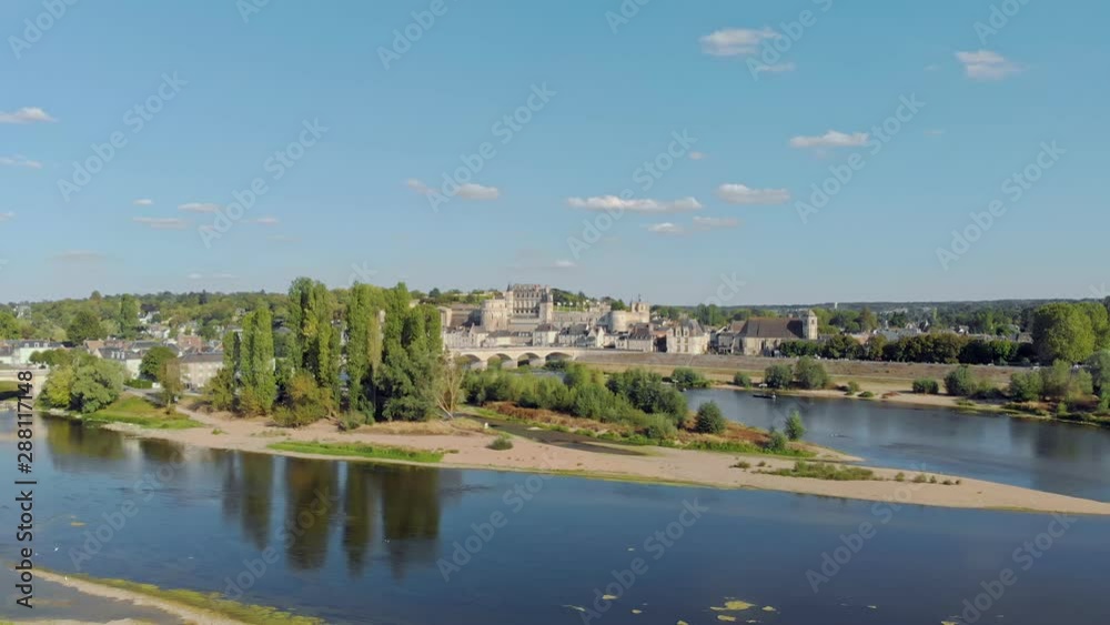 Aerial view over the Chateau d'Amboise, french medieval castle. August 2019. Aerial view over the Chateau d'Amboise, french medieval castle. August 2019.