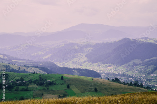 Romantik landscape in the mountain village in the Hutsul region Dovhopillya