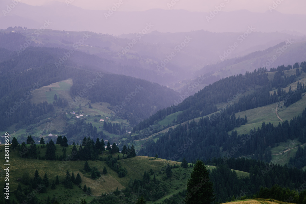 Romantik landscape in the mountain village in the Hutsul region Dovhopillya