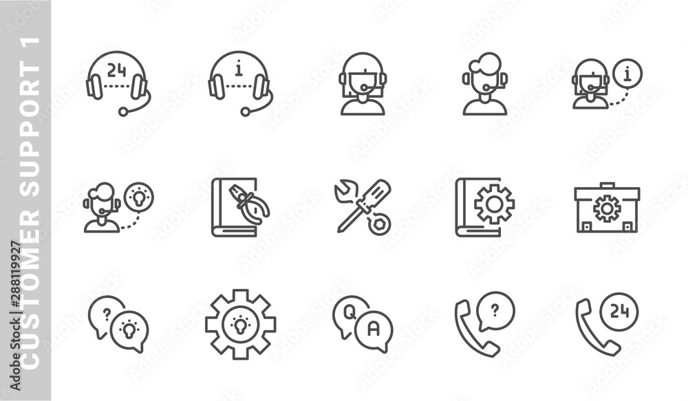 Fototapeta premium customer support 1 icon set. Outline Style. each made in 64x64 pixel