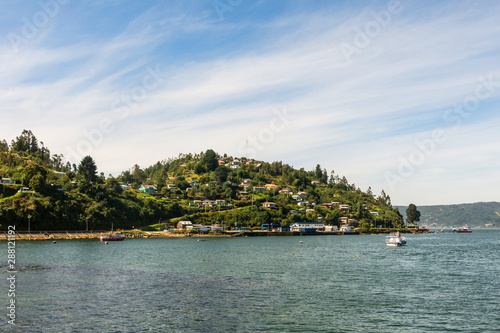 View of Corral, a small town in the river mouth of Valdivia River, Region de Los Rios, Chile photo