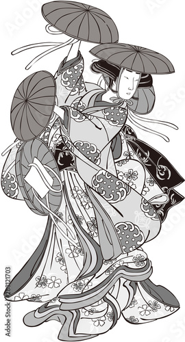 浮世絵　女性　その49　白黒	