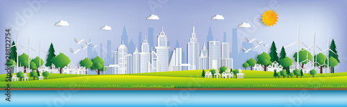 Vector illustration. Eco friendly concept, Green city save the world