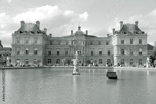 Paris - Luxembourg Palace. Black and white retro style.