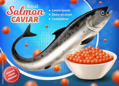 Salmon Caviar Banner Fish and Red Roe Label Design